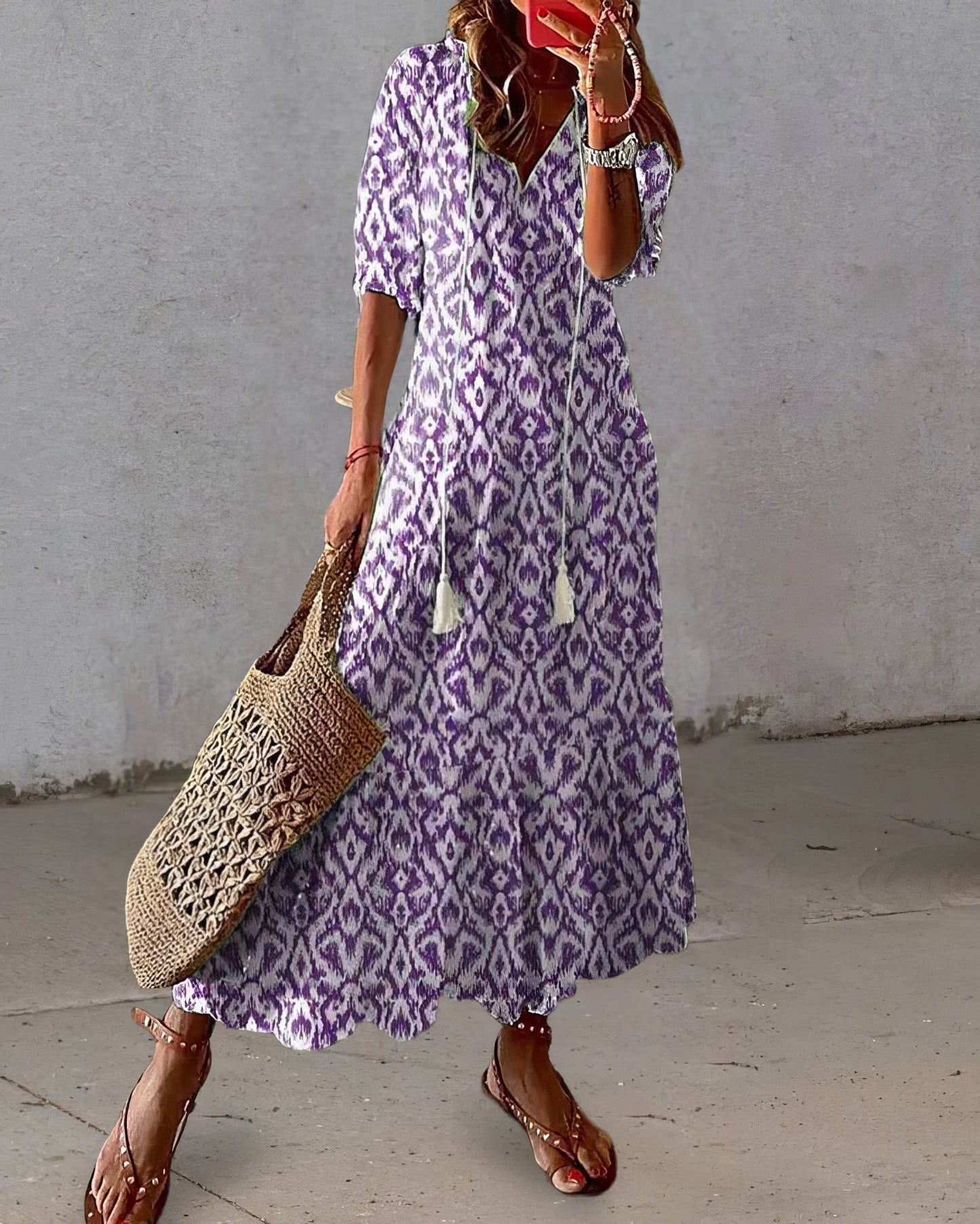 VESTIDO BOHO CON COBERTURA PARA EL ABDOMEN