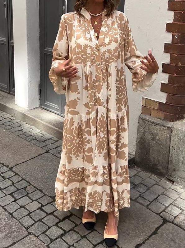 VESTIDO MAXI CON ESCONTE EN  V  Y MANGA 3/4