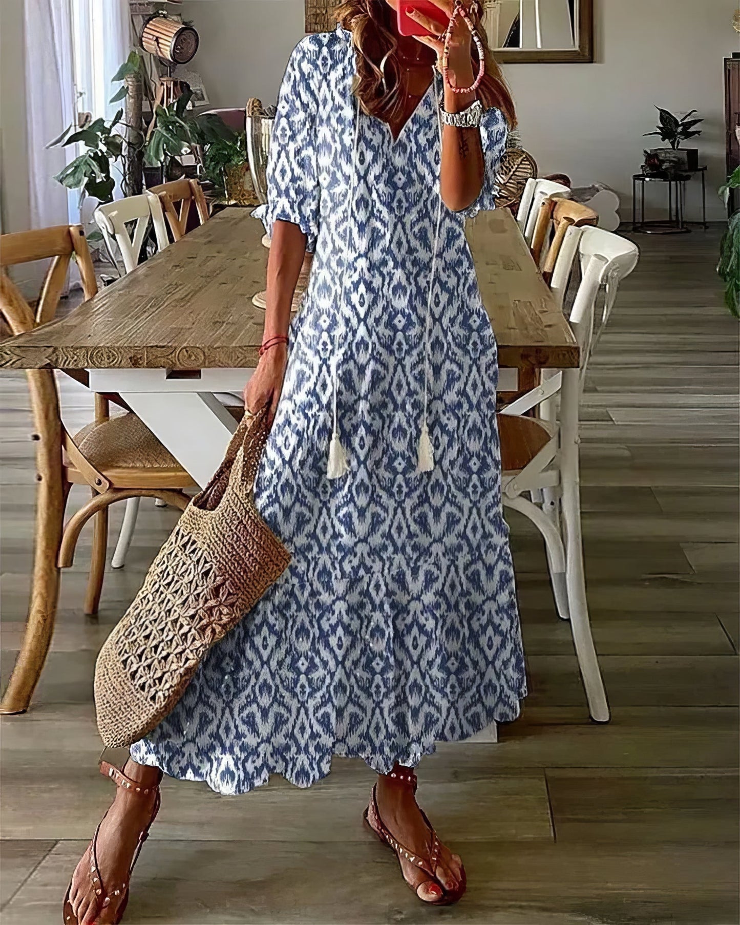 VESTIDO BOHO CON COBERTURA PARA EL ABDOMEN