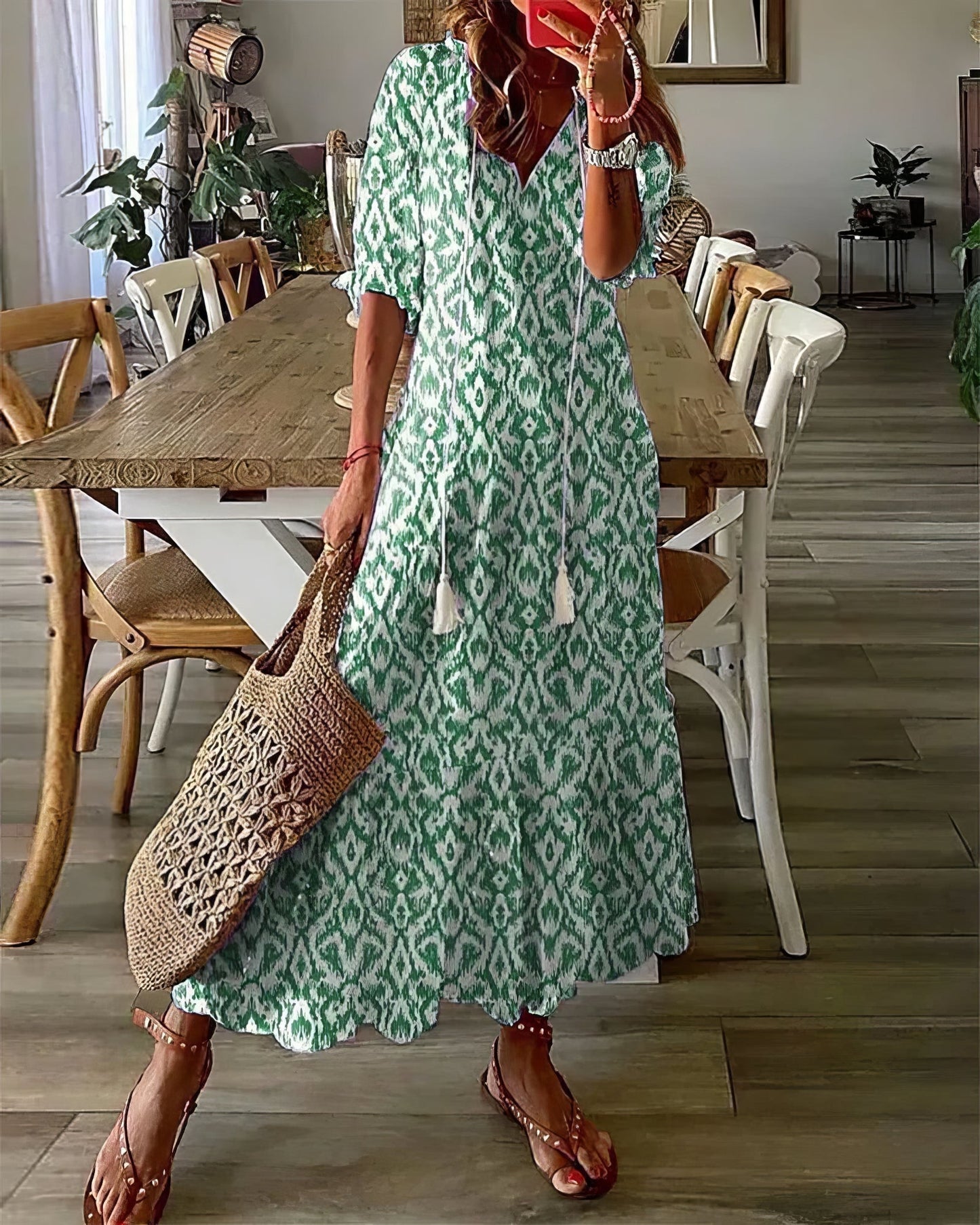 VESTIDO BOHO CON COBERTURA PARA EL ABDOMEN