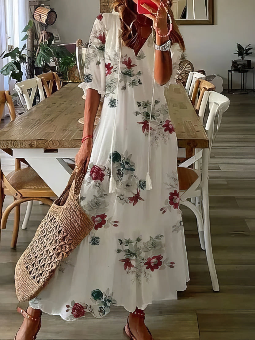 VESTIDO BOHO CON COBERTURA PARA EL ABDOMEN