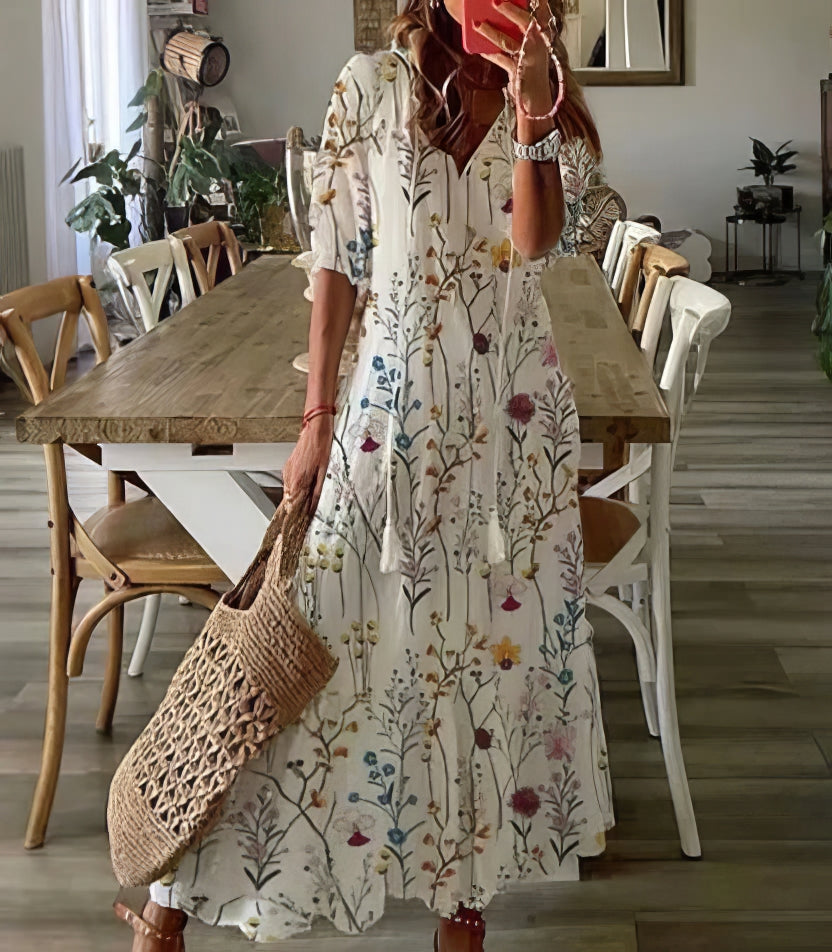 VESTIDO BOHO CON COBERTURA PARA EL ABDOMEN