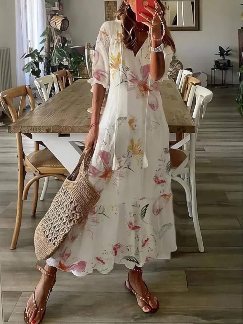 VESTIDO BOHO CON COBERTURA PARA EL ABDOMEN